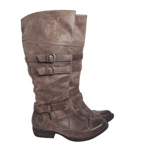 Born Knee High Odom Boots Womens 6 Tall Grey Leather Buckle Harness Riding